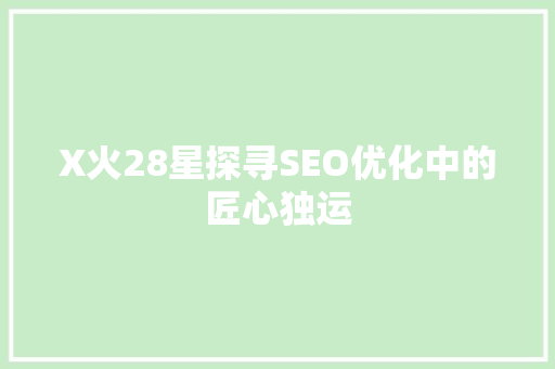 X火28星探寻SEO优化中的匠心独运