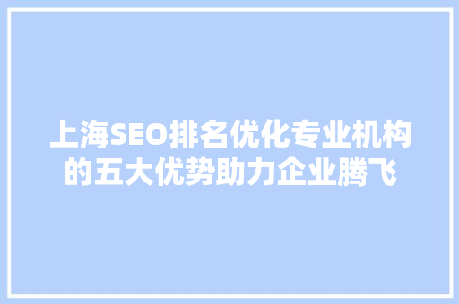 上海SEO排名优化专业机构的五大优势助力企业腾飞
