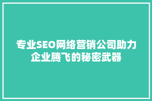 专业SEO网络营销公司助力企业腾飞的秘密武器