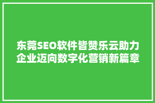 东莞SEO软件皆赞乐云助力企业迈向数字化营销新篇章