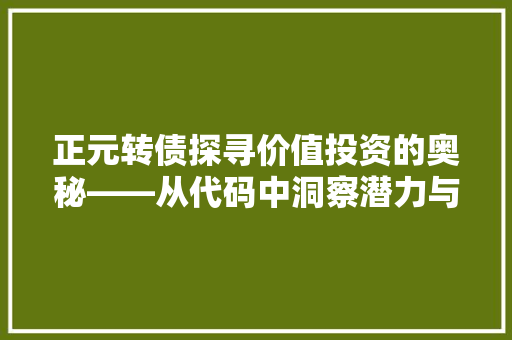 正元转债探寻价值投资的奥秘——从代码中洞察潜力与风险