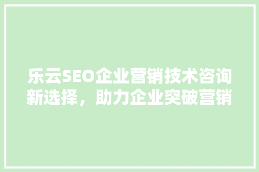 乐云SEO企业营销技术咨询新选择，助力企业突破营销困境