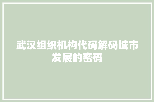 武汉组织机构代码解码城市发展的密码