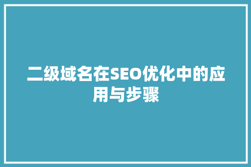 二级域名在SEO优化中的应用与步骤