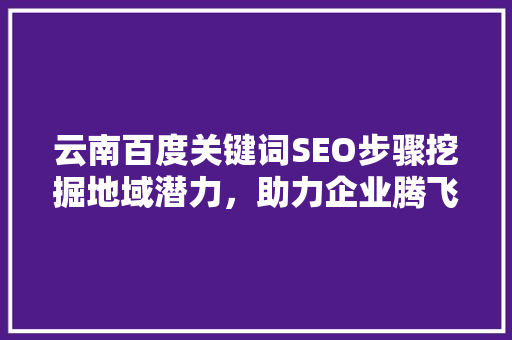 云南百度关键词SEO步骤挖掘地域潜力，助力企业腾飞