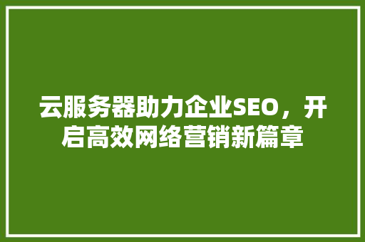 云服务器助力企业SEO，开启高效网络营销新篇章