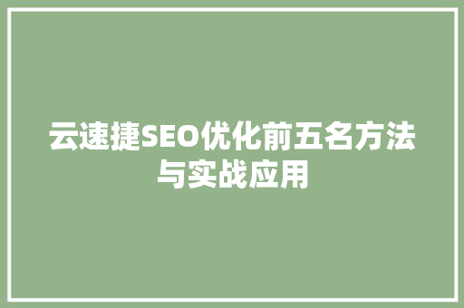 云速捷SEO优化前五名方法与实战应用