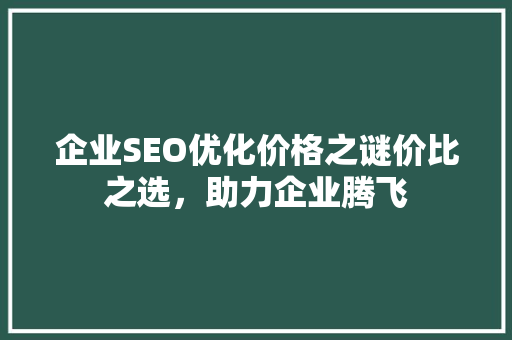企业SEO优化价格之谜价比之选，助力企业腾飞