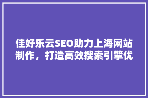 佳好乐云SEO助力上海网站制作，打造高效搜索引擎优化步骤