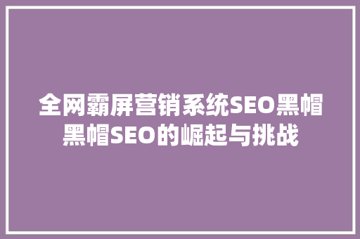 全网霸屏营销系统SEO黑帽黑帽SEO的崛起与挑战