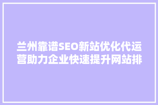 兰州靠谱SEO新站优化代运营助力企业快速提升网站排名与流量