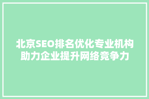 北京SEO排名优化专业机构助力企业提升网络竞争力