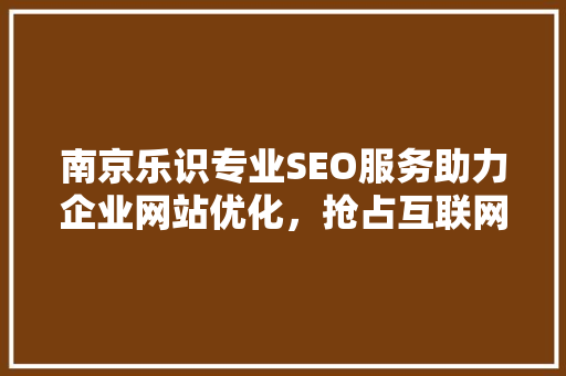 南京乐识专业SEO服务助力企业网站优化，抢占互联网市场先机