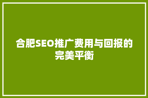 合肥SEO推广费用与回报的完美平衡