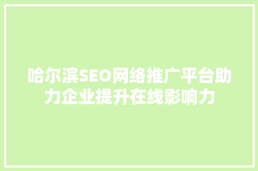 哈尔滨SEO网络推广平台助力企业提升在线影响力