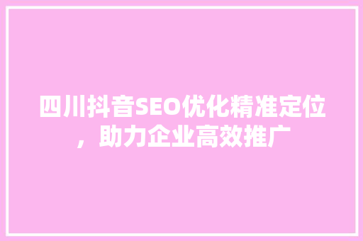 四川抖音SEO优化精准定位，助力企业高效推广