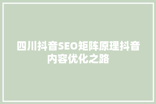 四川抖音SEO矩阵原理抖音内容优化之路