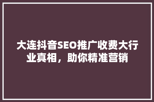 大连抖音SEO推广收费大行业真相，助你精准营销