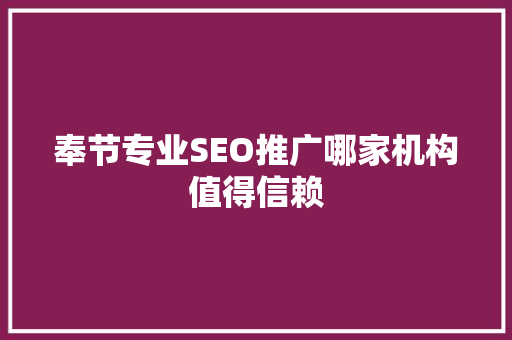 奉节专业SEO推广哪家机构值得信赖