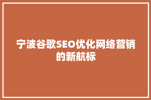 宁波谷歌SEO优化网络营销的新航标