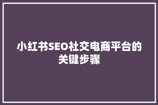 小红书SEO社交电商平台的关键步骤