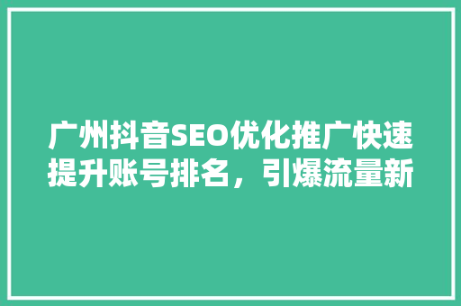 广州抖音SEO优化推广快速提升账号排名，引爆流量新高峰