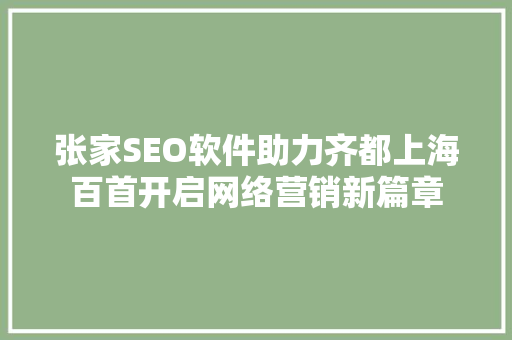张家SEO软件助力齐都上海百首开启网络营销新篇章