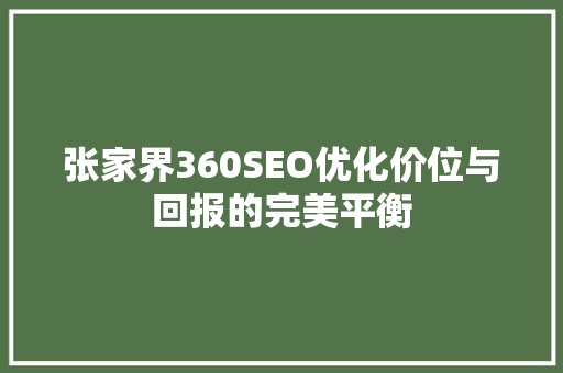 张家界360SEO优化价位与回报的完美平衡