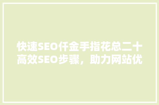 快速SEO仟金手指花总二十高效SEO步骤，助力网站优化之路