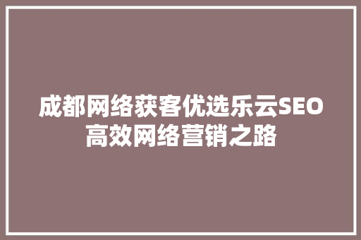 成都网络获客优选乐云SEO高效网络营销之路