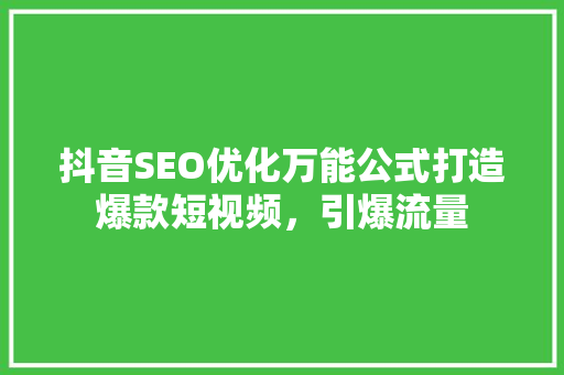 抖音SEO优化万能公式打造爆款短视频，引爆流量
