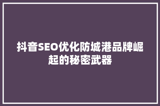 抖音SEO优化防城港品牌崛起的秘密武器