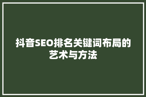 抖音SEO排名关键词布局的艺术与方法