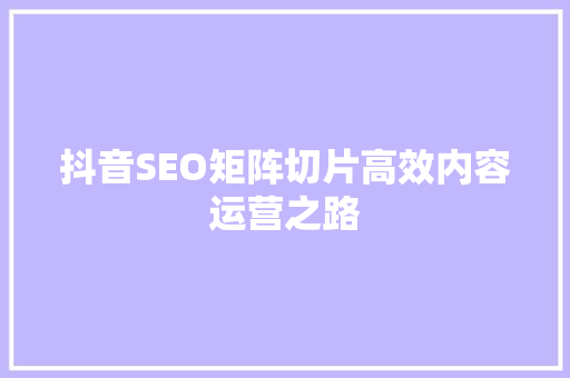 抖音SEO矩阵切片高效内容运营之路