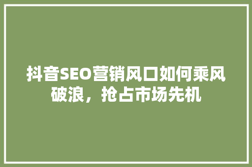 抖音SEO营销风口如何乘风破浪，抢占市场先机