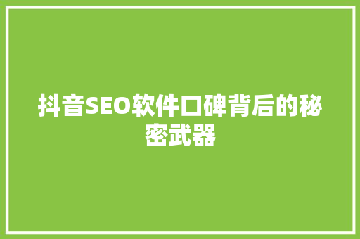 抖音SEO软件口碑背后的秘密武器