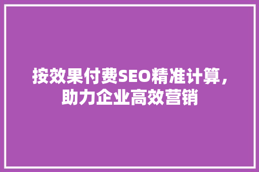 按效果付费SEO精准计算，助力企业高效营销