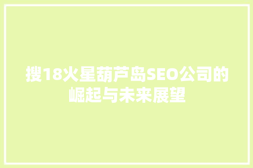 搜18火星葫芦岛SEO公司的崛起与未来展望