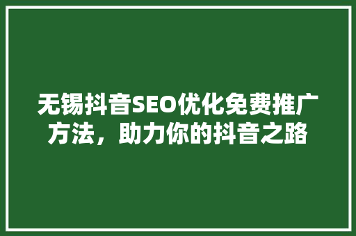 无锡抖音SEO优化免费推广方法，助力你的抖音之路