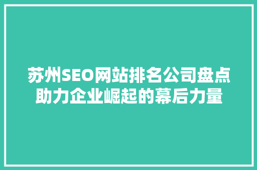 苏州SEO网站排名公司盘点助力企业崛起的幕后力量