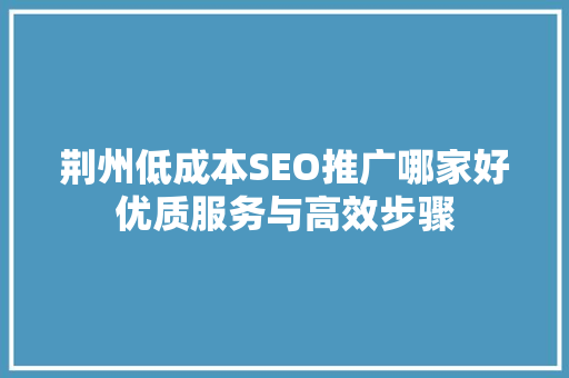 荆州低成本SEO推广哪家好优质服务与高效步骤