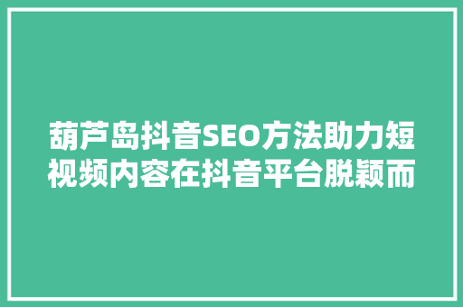 葫芦岛抖音SEO方法助力短视频内容在抖音平台脱颖而出