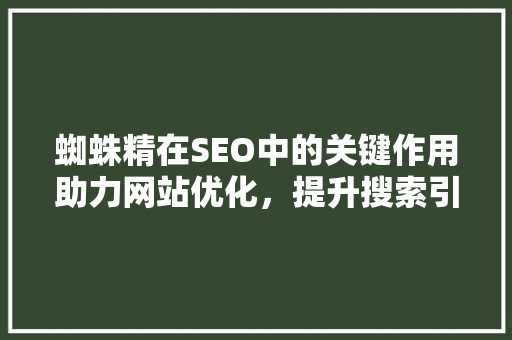 蜘蛛精在SEO中的关键作用助力网站优化，提升搜索引擎排名