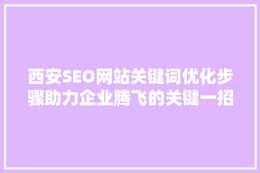 西安SEO网站关键词优化步骤助力企业腾飞的关键一招
