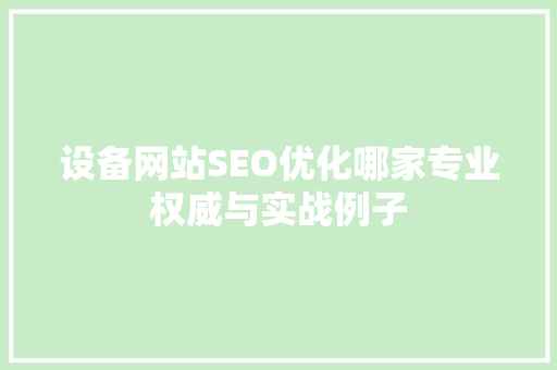 设备网站SEO优化哪家专业权威与实战例子