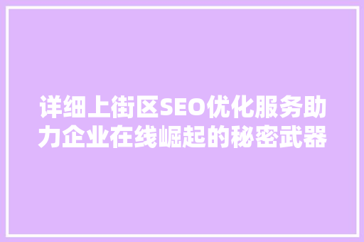详细上街区SEO优化服务助力企业在线崛起的秘密武器