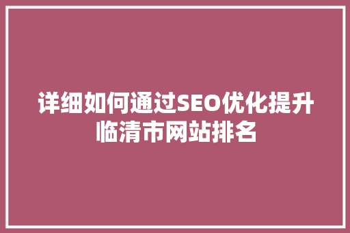 详细如何通过SEO优化提升临清市网站排名