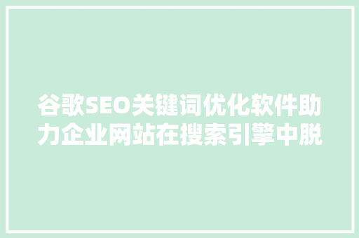 谷歌SEO关键词优化软件助力企业网站在搜索引擎中脱颖而出