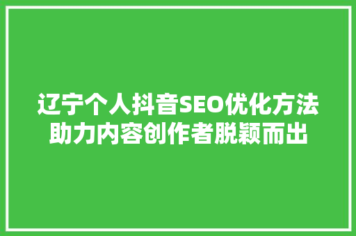 辽宁个人抖音SEO优化方法助力内容创作者脱颖而出