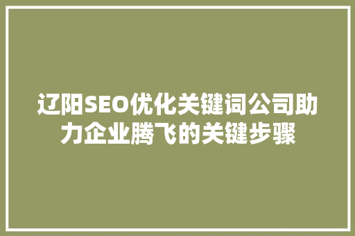 辽阳SEO优化关键词公司助力企业腾飞的关键步骤